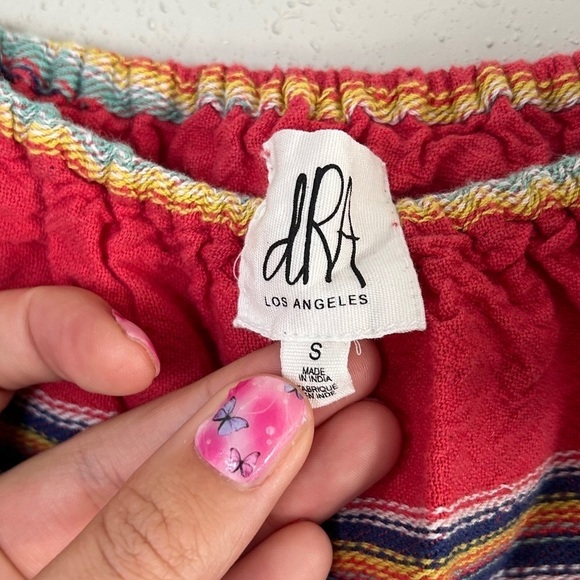 🦋 DRA Los Angeles Red Striped Off the Shoulder Casual Summer Vacation Colorful - Picture 4 of 9